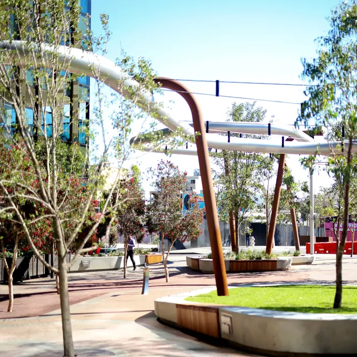 Curved steel structure in a public realm project by Civcon Group